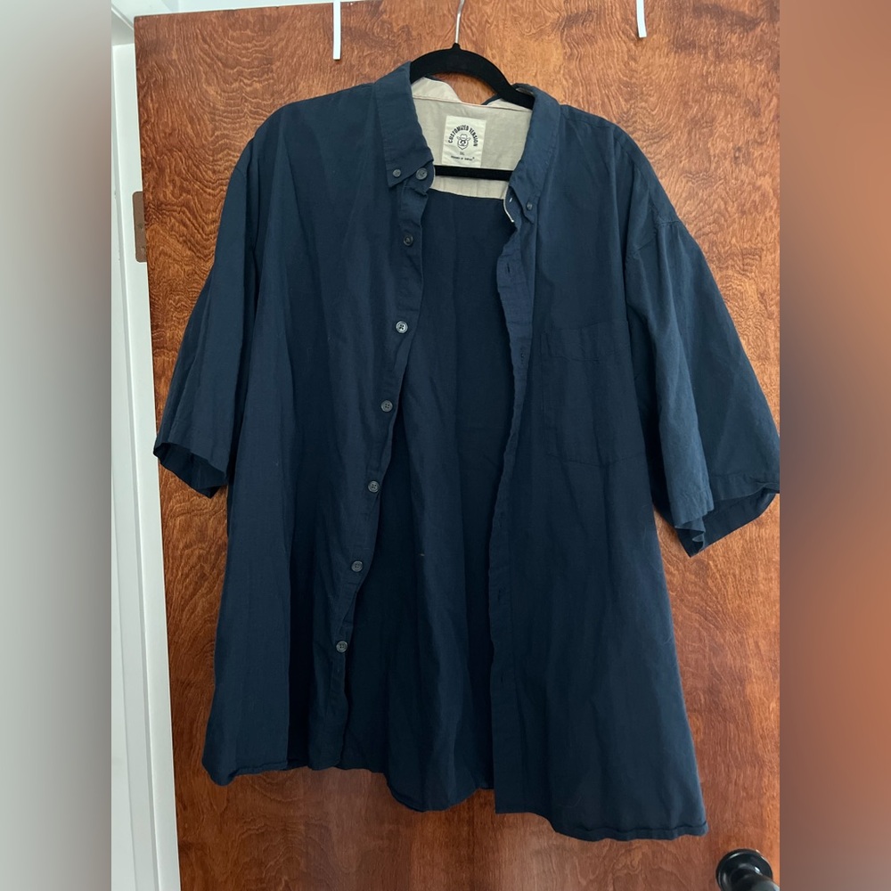 Men's Navy Blue Short Sleeve Button Down‎ 3XL
